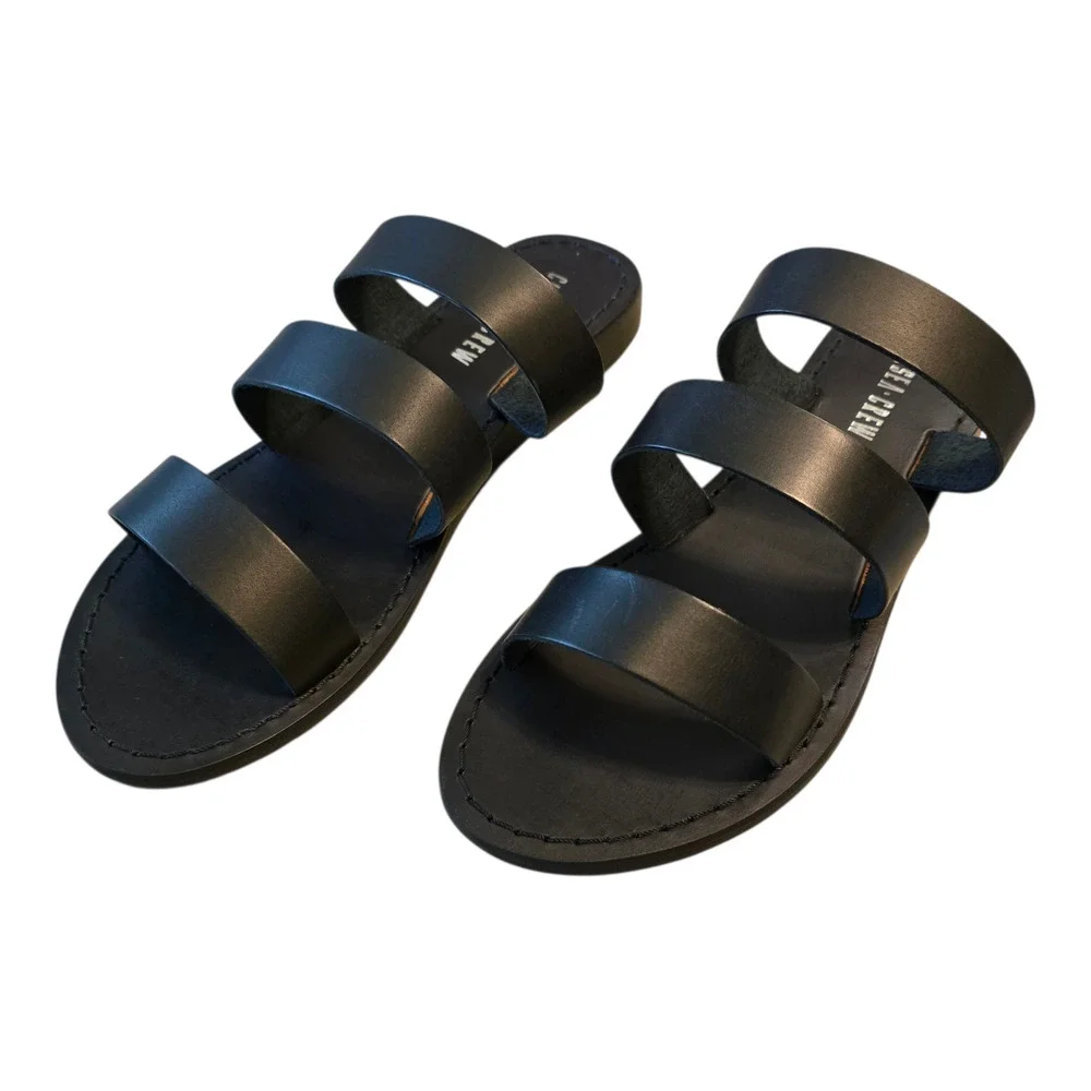 Chelsea Crew Trigg Leather Slide Sandal Womens Size 7 Black Vacation Beach NIB - Picture 3 of 11